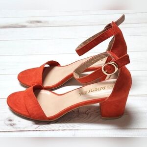 Allegra K Orange Faux Suede Chunky Heel Buckle Ankle Strap Sandals Size 8.5 New